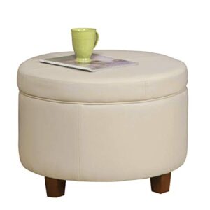 homepop round leatherette storage ottoman with lid, ivory large
