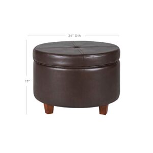 HomePop Round Leatherette Storage Ottoman with Lid, Chocolate Brown Large