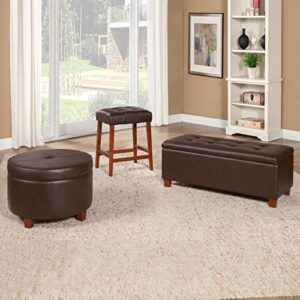 HomePop Round Leatherette Storage Ottoman with Lid, Chocolate Brown Large