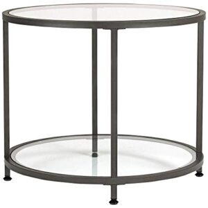 studio designs home camber round side table end table glass coffee table in pewter with clear glass, 71004