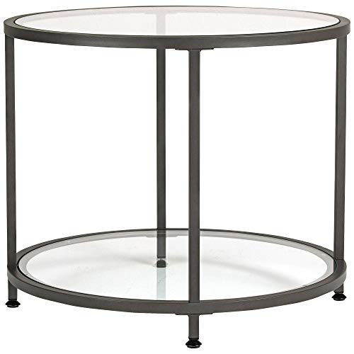 Studio Designs Home Camber Round Side Table End Table Glass Coffee Table In Pewter With Clear Glass, 71004