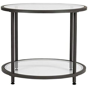 Studio Designs Home Camber Round Side Table End Table Glass Coffee Table In Pewter With Clear Glass, 71004