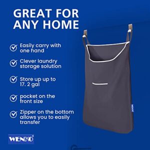 WENKO Laundry Hamper Bag Hanging, Over The Door Basket with Hooks for Bathroom, Closet, Space Saving Storage, Wall Mounted, 3.94 x 20.47 x 31.89 in, Gray