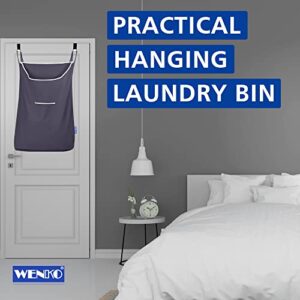 WENKO Laundry Hamper Bag Hanging, Over The Door Basket with Hooks for Bathroom, Closet, Space Saving Storage, Wall Mounted, 3.94 x 20.47 x 31.89 in, Gray