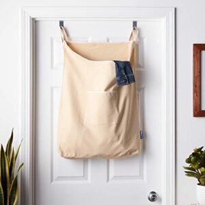 WENKO Laundry Hamper Bag Hanging, Over The Door Basket with Hooks, for Bathroom, Closet, Space Saving Storage, Wall mounted 3.94 x 20.47 x 31.89 in, Beige