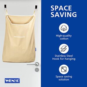 WENKO Laundry Hamper Bag Hanging, Over The Door Basket with Hooks, for Bathroom, Closet, Space Saving Storage, Wall mounted 3.94 x 20.47 x 31.89 in, Beige
