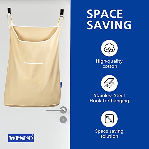 WENKO Laundry Hamper Bag Hanging, Over The Door Basket with Hooks, for Bathroom, Closet, Space Saving Storage, Wall mounted 3.94 x 20.47 x 31.89 in, Beige