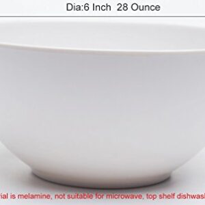 Yinshine Melamine Cereal Bowls - 28oz White Dinnerware Soup Bowls Set, Pack of 6