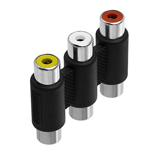 Cmple - 3-RCA Jacks to 3-RCA Jacks Coupler Jointer - White/Red/Yellow - Female to Female Triple RCA Connector Composite