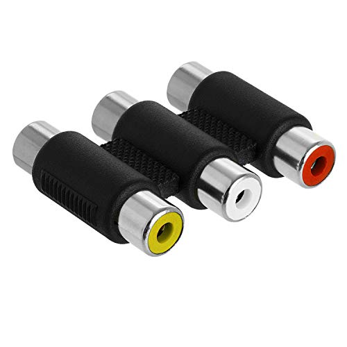 Cmple - 3-RCA Jacks to 3-RCA Jacks Coupler Jointer - White/Red/Yellow - Female to Female Triple RCA Connector Composite