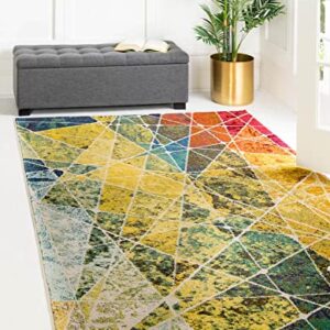 Unique Loom Estrella Collection Mosaic, Distressed, Modern, Abstract, Bright Colors Area Rug, 9 ft x 12 ft, Multi/Green