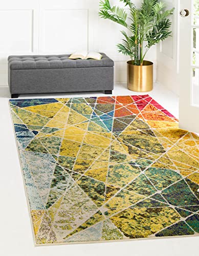 Unique Loom Estrella Collection Mosaic, Distressed, Modern, Abstract, Bright Colors Area Rug, 9 ft x 12 ft, Multi/Green