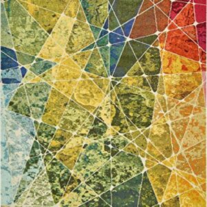 Unique Loom Estrella Collection Mosaic, Distressed, Modern, Abstract, Bright Colors Area Rug, 9 ft x 12 ft, Multi/Green