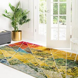 Unique Loom Estrella Collection Mosaic, Distressed, Modern, Abstract, Bright Colors Area Rug, 9 ft x 12 ft, Multi/Green