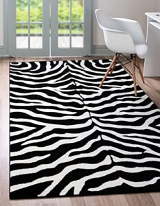 unique loom wildlife collection animal inspired with zebra design area rug, 5 x 8 ft, black/ivory