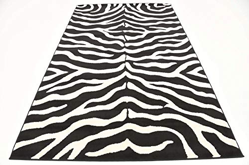 Unique Loom Wildlife Collection Animal Inspired with Zebra Design Area Rug, 5 x 8 ft, Black/Ivory