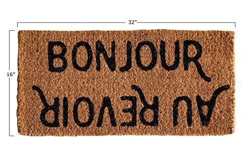 Creative Co-Op Bonjour/Au Revoir Natural Coir Doormat, 32" x 16"