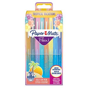 Paper Mate Flair Felt Tip Pens | Medium Point (0.7mm) | Assorted Tropical Vacation Colours | 16 Count Pouch