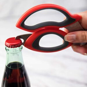 Tovolo Shears with Comfort Grip Handles & Built-in Bottle Opener Heavy Duty Kitchen Scissors with Micro-Serrated Blade, Printed Measurement Guide, Dishwasher Safe & BPA-Free, One Size, Red