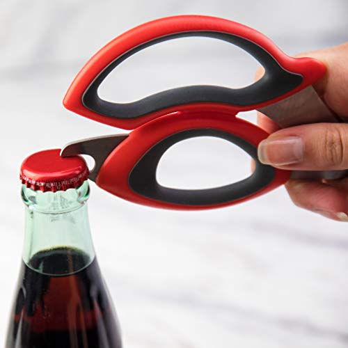 Tovolo Shears with Comfort Grip Handles & Built-in Bottle Opener Heavy Duty Kitchen Scissors with Micro-Serrated Blade, Printed Measurement Guide, Dishwasher Safe & BPA-Free, One Size, Red