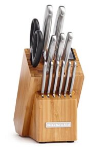 kitchenaid kkfss14bo 14 piece classic forged series brushed stainless steel cutlery set, bamboo wood