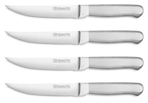 kitchenaid kkfss4st classic forged series brushed steak knife set (set of 4), stainless steel, 4.5"