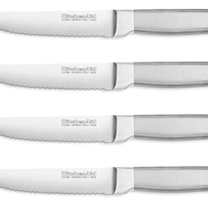 KitchenAid KKFSS4ST Classic Forged Series Brushed Steak Knife Set (Set of 4), Stainless Steel, 4.5"