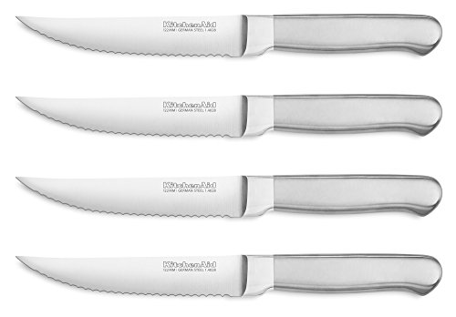 KitchenAid KKFSS4ST Classic Forged Series Brushed Steak Knife Set (Set of 4), Stainless Steel, 4.5"