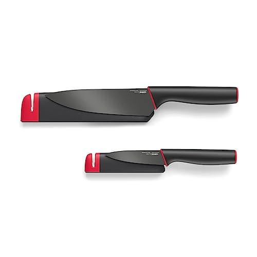 Joseph Joseph Slice & Sharpen 6" Chef's Knive and 3.5" Paring Knife with Sharpening Protective Sheaths, Black