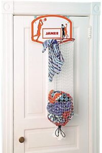 etna over the door basketball laundry hamper -space saving hanging laundry hamper with metal ring, backboard, drawstring bag-fun laundry hamper to use in kids room, dorm rooms, dunk away dirty laundry