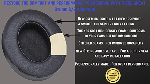 Premium Replacement Studio 3 Ear Pads/Studio 2 earpads Cushions. Compatible with Beats Studio 3 / Beats Studio 2 Headphones (Black). Premium Protein Leather | High Density Foam | Extra Thick