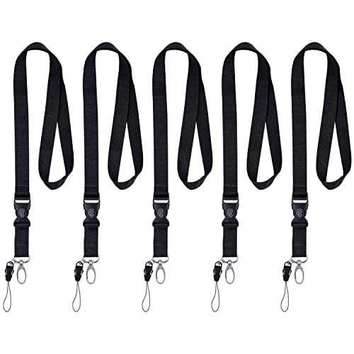 Wisdompro Office Lanyard, 5 Pack 23 inch Neck Lanyard Strap Keychain with Detachable Buckle, Metal Clasp and String Loop for Keys, ID Badges, USB, Phones, Card Holder, Name Tags - Black