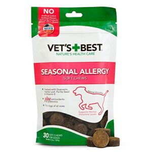 vet's best seasonal allergy soft chew dog supplements | soothes dogs skin irritation due to seasonal allergies | 30 day supply