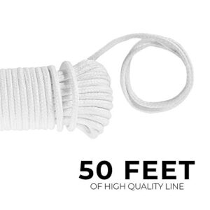 Smart Design All Purpose Weather Resistant Clothesline - Flexible Braided Cord - for Hanging, Drying, Clothing, & Linens - Home Organization (1 Line x 50 Feet) [White]