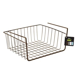 Smart Design Undershelf Storage Basket - Small - Snug Fit Arms - Steel Metal Wire - Rust Resistant - Under Shelves, Cabinet, Pantry, and Shelf Organization - 12 x 5.5 Inch - Bronze