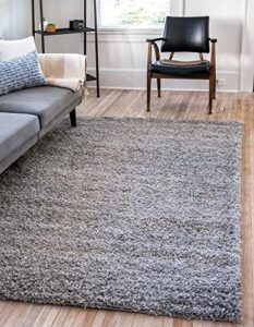 unique loom solid shag collection area rug (9' x 12' rectangle, cloud gray)