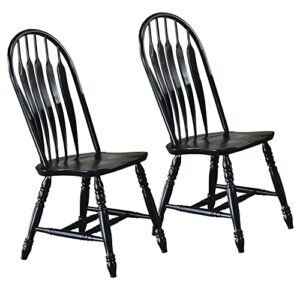 sunset trading selections comfort back antique black cherry distressed | set of 2 | fully assembled solid wood sidechair windsor dining side chairs