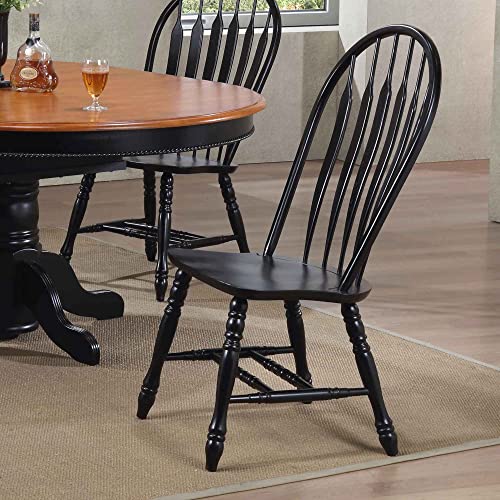 Sunset Trading Selections Comfort Back Antique Black Cherry Distressed | Set of 2 | Fully Assembled Solid Wood Sidechair Windsor Dining Side Chairs