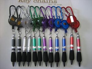 cotton fly lot of 12 carabiner retractable pen key chain / reel belt clip & pen key chain