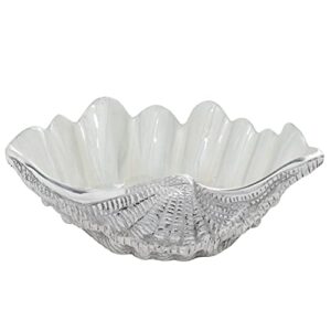 Deco 79 Aluminum Sea Life Shell Serving Bowl with Enamel Interior, 12" x 9" x 3", White