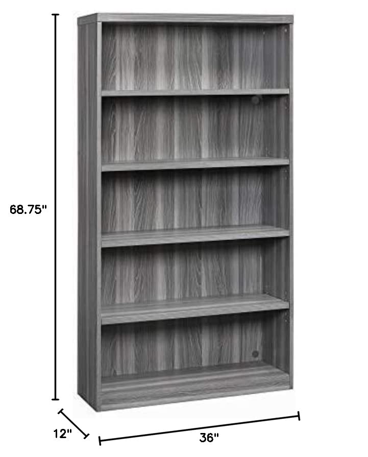 Mayline Aberdeen Bookcase, 5 Shelf, Gray Steel Tf