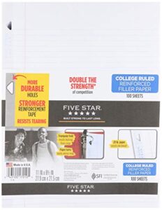 five star filler paper, college ruled, reinforced, loose leaf paper, 11 x 8.5", 100 sheets/pack pack of 3, 17010