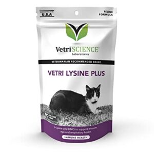 VetriScience Vetri Lysine Plus for Cats, 90 Chicken Flavored Chews - Immune and Respiratory Support Supplement for Cats