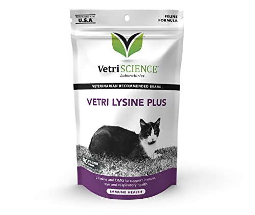 VetriScience Vetri Lysine Plus for Cats, 90 Chicken Flavored Chews - Immune and Respiratory Support Supplement for Cats