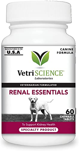 VETRISCIENCE Renal Essentials Kidney Health and Function Support for Dogs, 60 Chewable Tablets - Easy to Give, Supports Kidney and Liver Function in Dogs