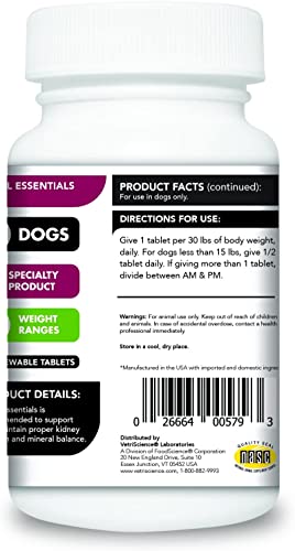 VETRISCIENCE Renal Essentials Kidney Health and Function Support for Dogs, 60 Chewable Tablets - Easy to Give, Supports Kidney and Liver Function in Dogs