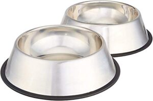 amazon basics stainless steel non-skid pet dog water and food bowl, set of 2 (11 x 3 inches), each holds up to 3.5 cups