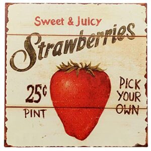 barnyard designs 'strawberries pick your own' retro vintage metal tin bar sign, decorative wall art signage, primitive farmhouse country kitchen home décor, 11" x 11"