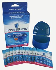 smartguard premium cleaner crystals & cleaning case -(110 cleanings)- removes stain, plaque, & bad odor from clear braces, dentures, night guards, mouth guard, & retainers.