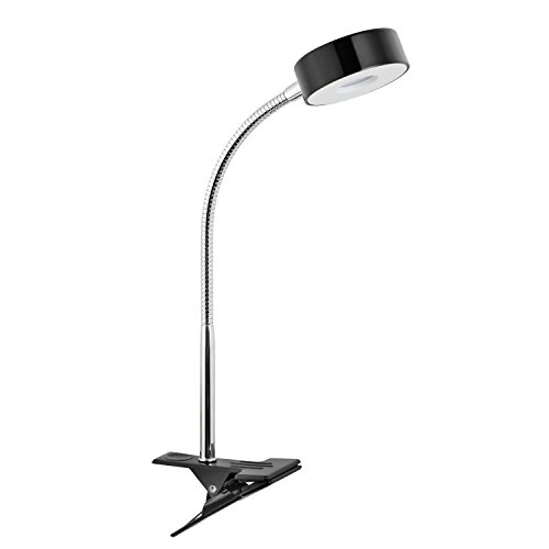 Globe Electric LED for Life Energy Star Clip Lamp, Chrome Gooseneck, Glossy Black Finish, 5W 250 Lumens Integrated LED, 12648